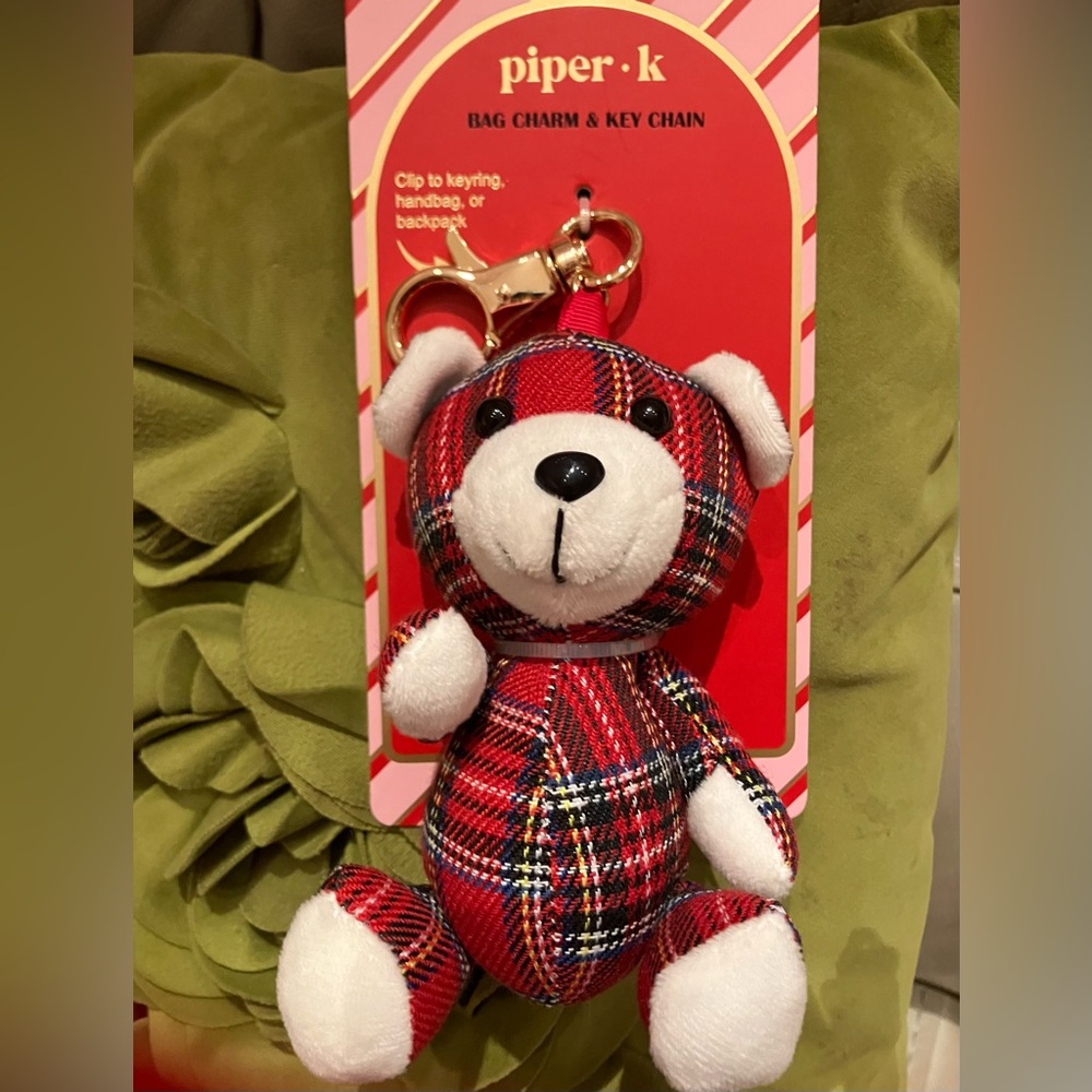 Piper K Red Plaid Bear Keychain - Picture 1 of 5